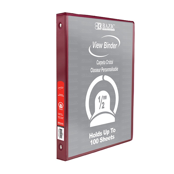 1/2" Burgundy 3-Ring View Binder w/ 2-Pockets