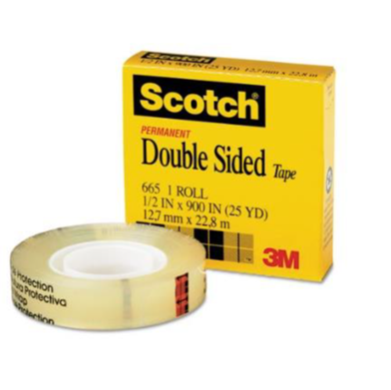 Double-Sided Tape, 1/2" x 25 yds, 1" Core, Clear, Each