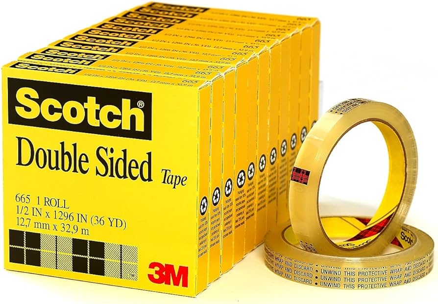 Double-Sided Tape, 1/2" x 36 yds, 3" Core, Clear, Each (70016013677)