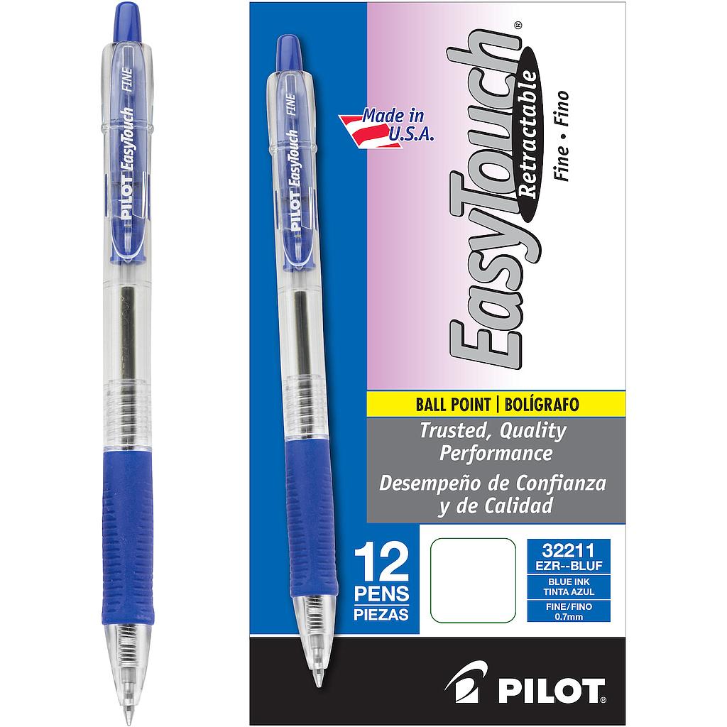 EasyTouch Retractable Ball Point Pen, Blue Ink, Fine .7mm, Dozen