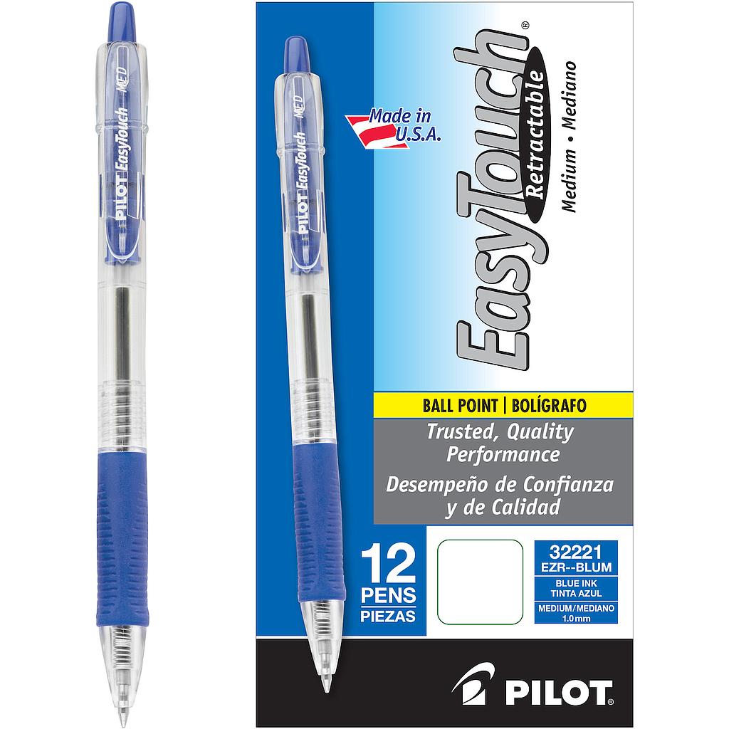 EasyTouch Retractable Ball Point Pen, Blue Ink, Medium 1mm, Dozen