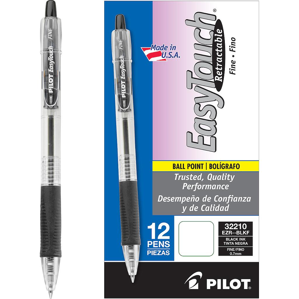 EasyTouch Retractable Ballpoint Pen, Fine 0.7mm, Black Ink, Clear Barrel, Dozen