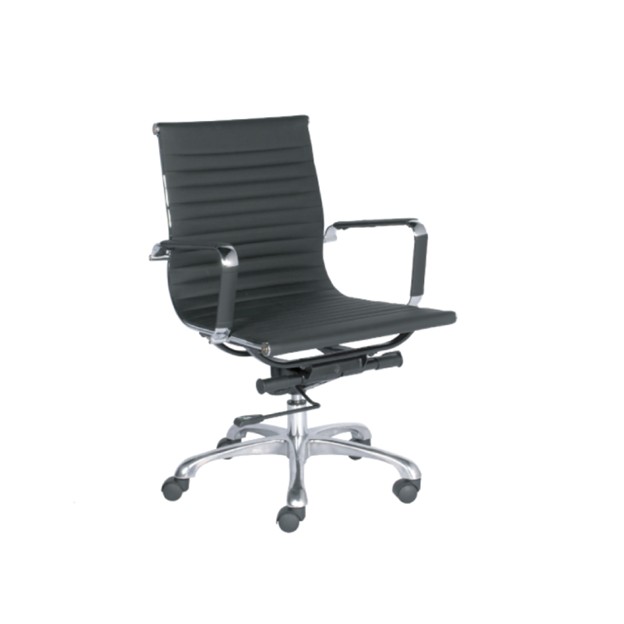 Executive Chair. Mid Back, Knee Tilt Mech. Chrome Frame, Arms & Base. 24"W x 21"D x 35-38"H - Black Vinyl