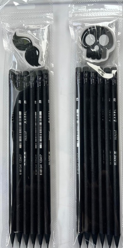 ADEL Blackline Natural Pencil, 2B, with Shapes Eraser, 6 Pk