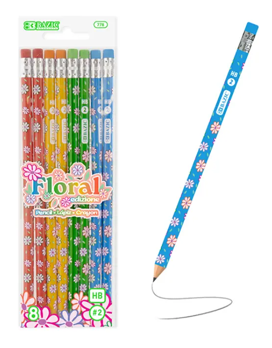 Floral Pencil w/ Eraser (8/pack)