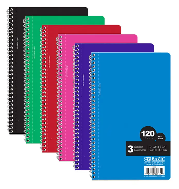 W/R 120 Ct. 9.5" X 5.75" 3-Subject Spiral Notebook