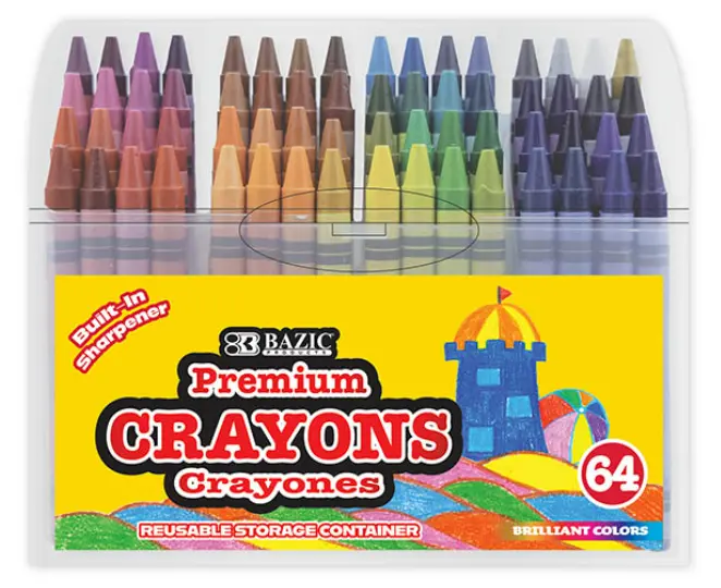 64 ct. Premium Crayons in Plastic Storage Box w/ Sharpener