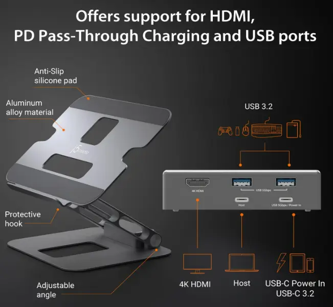 Laptop Stand with USB C 4K HDMI Display Hub (**)