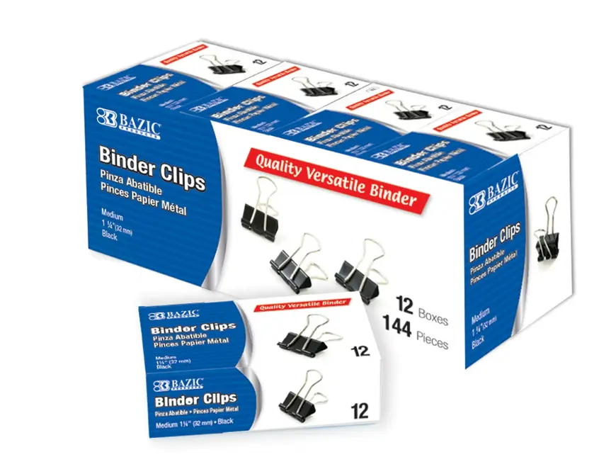  Medium 1 1/4" (32mm) Black Binder Clip (12/Box)