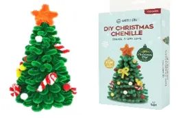 DIY Chenille Christmas Tree Kit, Includes: Pipe Cleaners, Pom-poms, Paper SPC(to hold the shape), Hot Melt Glue, Instruction Sheet & QR code for video instructions