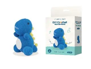 DIY Crochet Kit - Dinky Dinosaur, Includes: Yarn, Stuffing, Plastic Eyes, Crochet hook, Plastic stitch, Size 5x6x6.5in