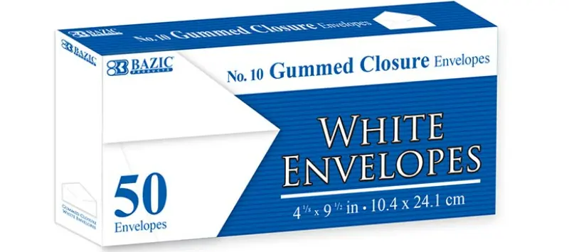 #10 White Envelopes w/ Gummed Closure (50/Pack)