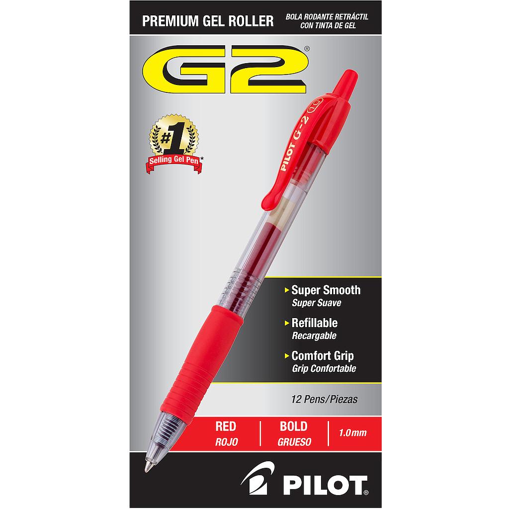 G2 Premium Retractable Gel Ink Pen, Refillable, Red Ink, Bold, 1mm, Dozen