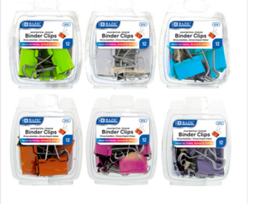 Assorted Size Color Binder Clip
(12/Pack)