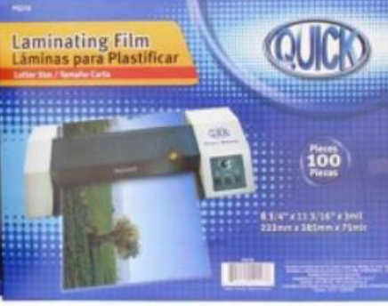 Laminating Pouch Film, 222mm x 333mm x 75mic, 8 3/4" x 13 1/8" x 3mil (100 Pcs P/Pck)