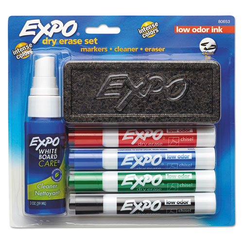 Low Odor Dry Erase Marker Starter Set, Chisel, Assorted, 6/Set