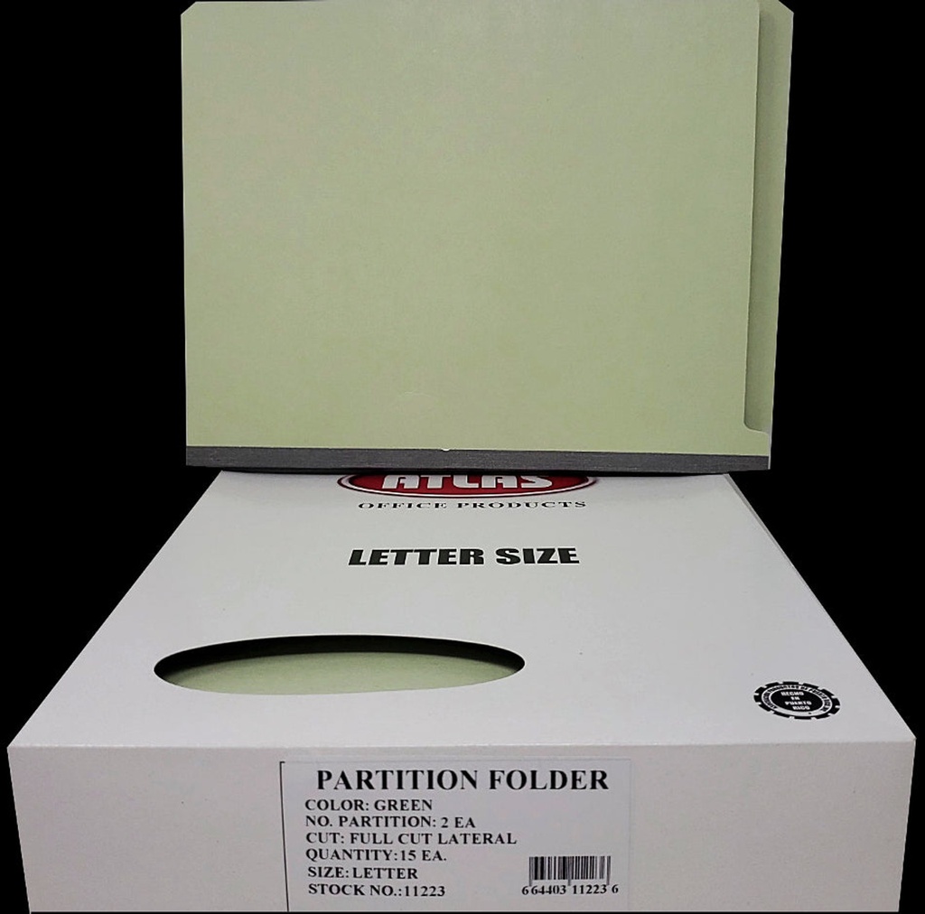 Partition End Tab Folder, Letter, Six-Sections (2 Pt), Green, 15/Box