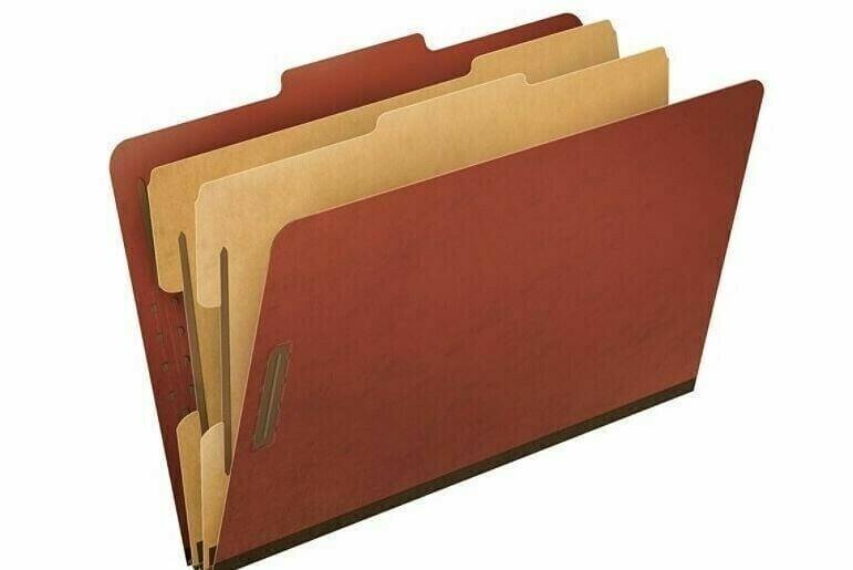 Partition Folder, Legal, Six-Sections (2 Pt), Red, 15/Box