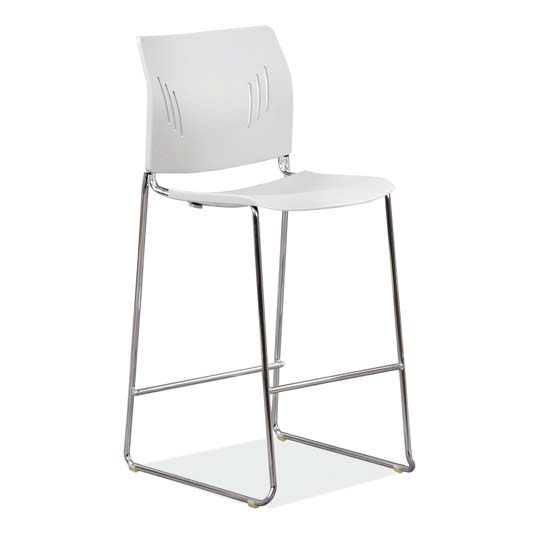 Rise Stool Polyurethane Stool w/Footrest & Chrome Base- White