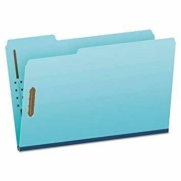 Pressboard Partition Folders, 2 Fastener, Legal, Light Blue, 25/Bx