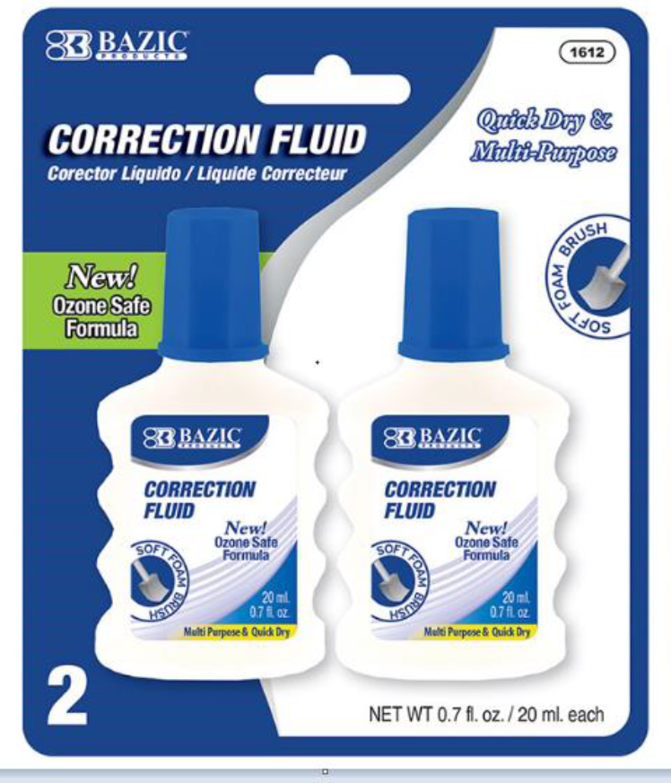 [1612] Correction Fluid with Foam Brush, 0.7oz, 2/Pack
