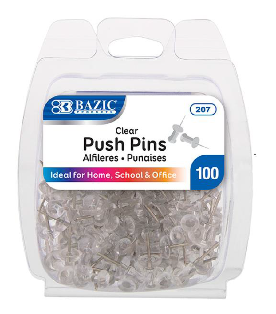 [207] Clear Color Push Pins, 100/Pack