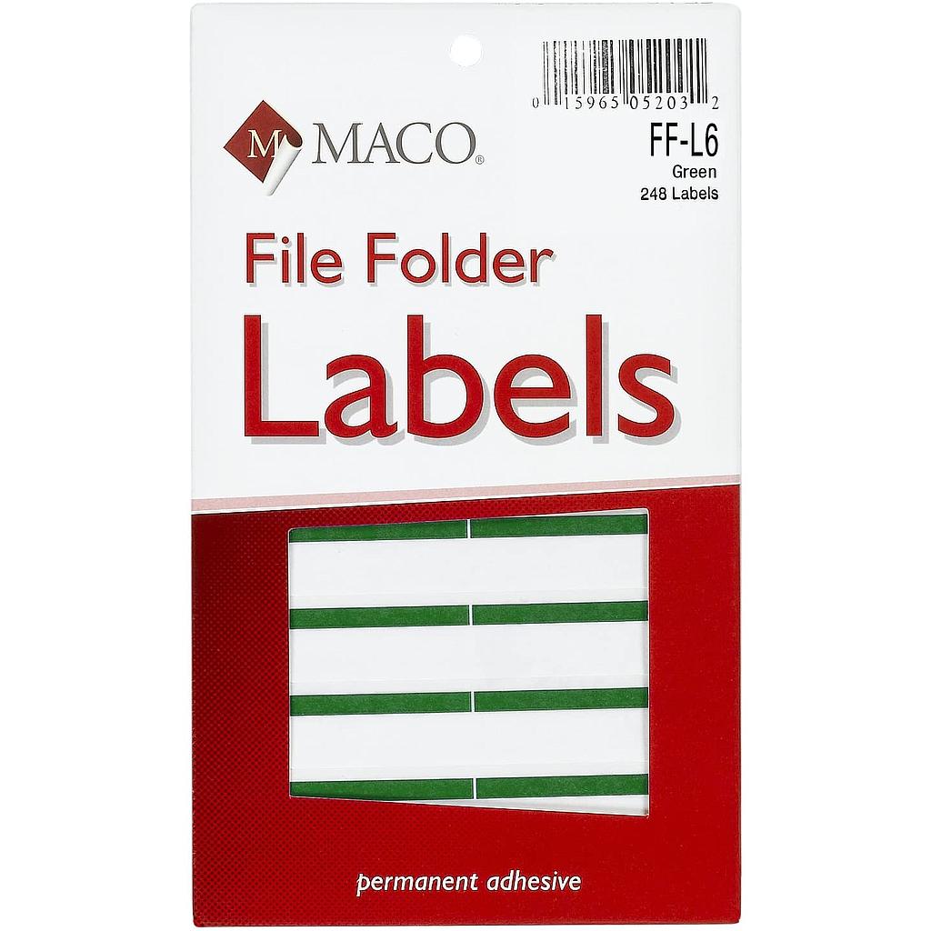 [MFF-L6] Green File Folder Labels, 9/16 x 3-7/16 Inches, 248/Pk