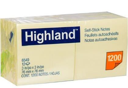 [MMM-6549] Self-Stick Notes, 3" x 3", Yellow, 100-Sheet, 12/Pack (70071499209)