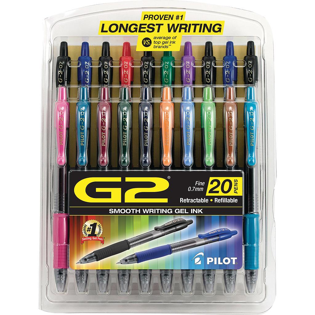 [PIL31294] G2 Premium Retractable Gel Ink Pen, Assorted Ink, .7mm, 20/Set