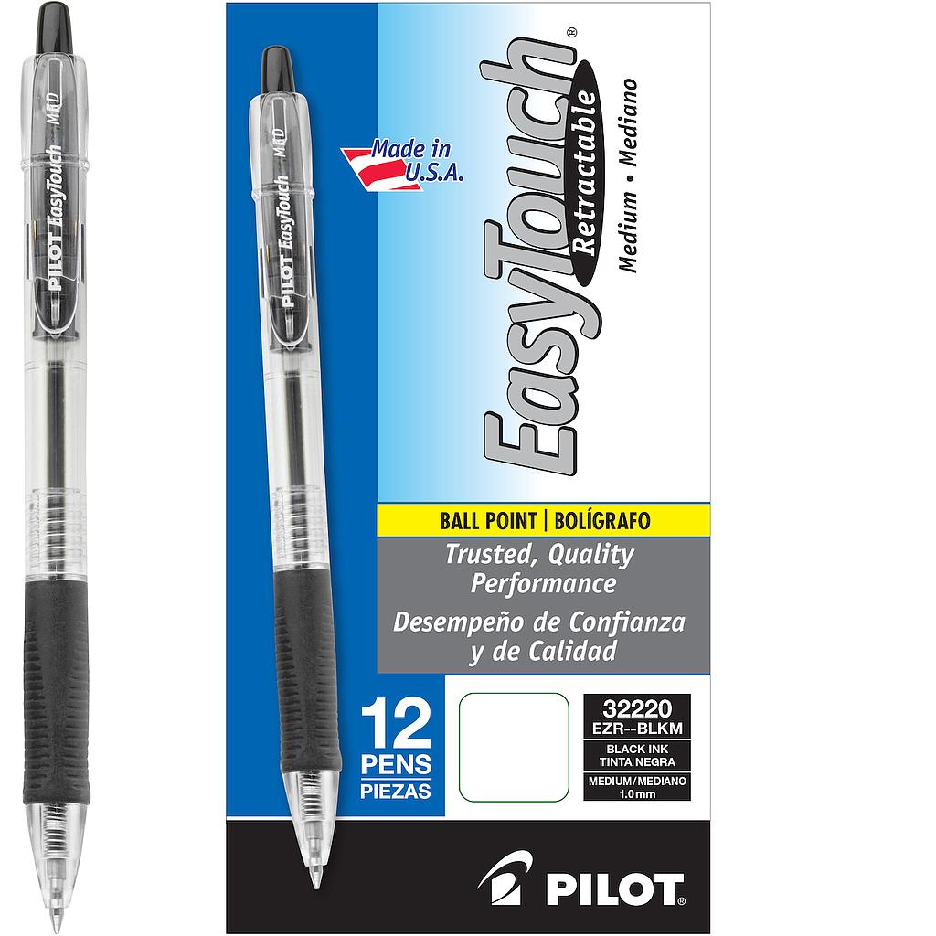 [PIL32220] EasyTouch BallPoint Stick Pen, Black Ink,Retractable 0.1mm, Dozen