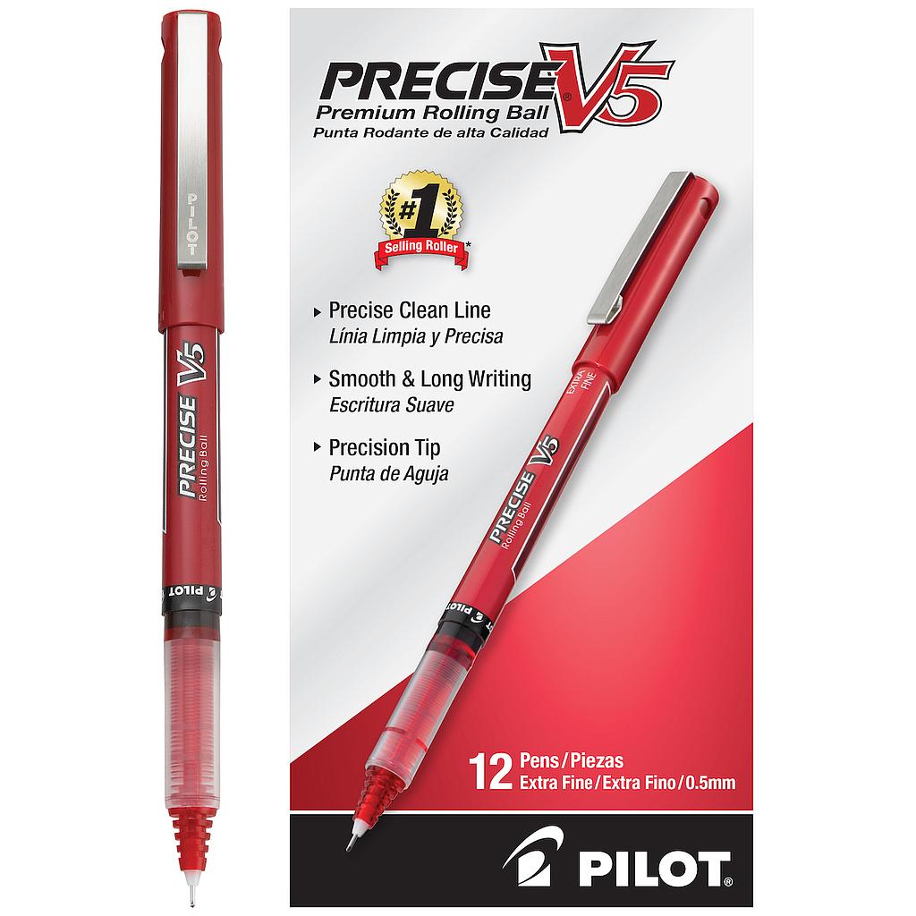 [PIL35336] Precise V5 Roller Ball Stick Pen, Precision Point, Red Ink, .5mm, Dozen