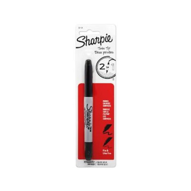 [SAN-32101PP] Sharpie Twin-Tip Permanent Marker, Fine/ Ultra Fine, Black, Each