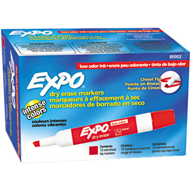 [SAN-80002] Dry Erase Markers, Chisel Tip, Red, Dozen