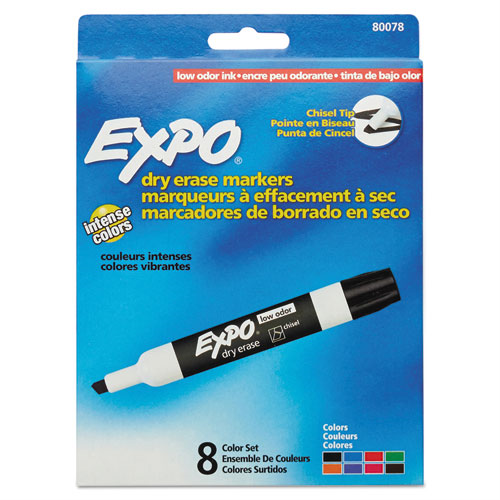 [SAN-80078] Low Odor Dry Erase Markers, Chisel Tip, Assorted Colors, 8/Set