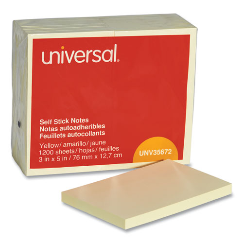 [UNV-35672] Self-Stick Notes, 3 x 5, Yellow, 100-Sheet, 12/Pack