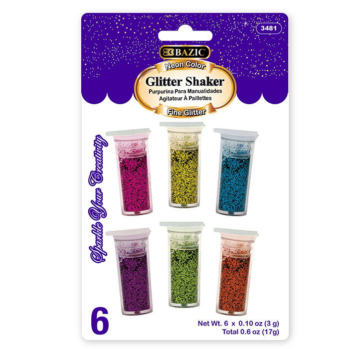 [3481] 3g / 0.10 Oz. 6 Neon Color Glitter Shaker