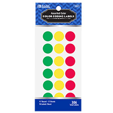 [3807] Round Label, 34/", Assorted Color, 306/Pk (Color coding)
