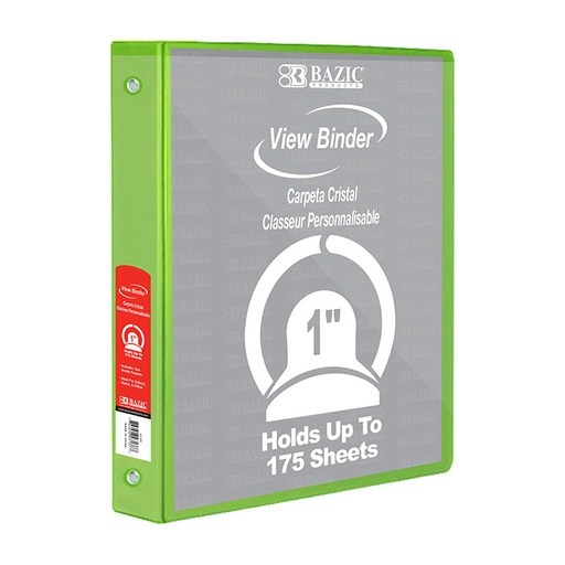 [4124] 1" Lime Green 3-Ring View Binder w/2-Pockets
