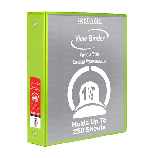 [4144] 1 1/2" Lime Green 3-Ring View Binder w/2-Pockets