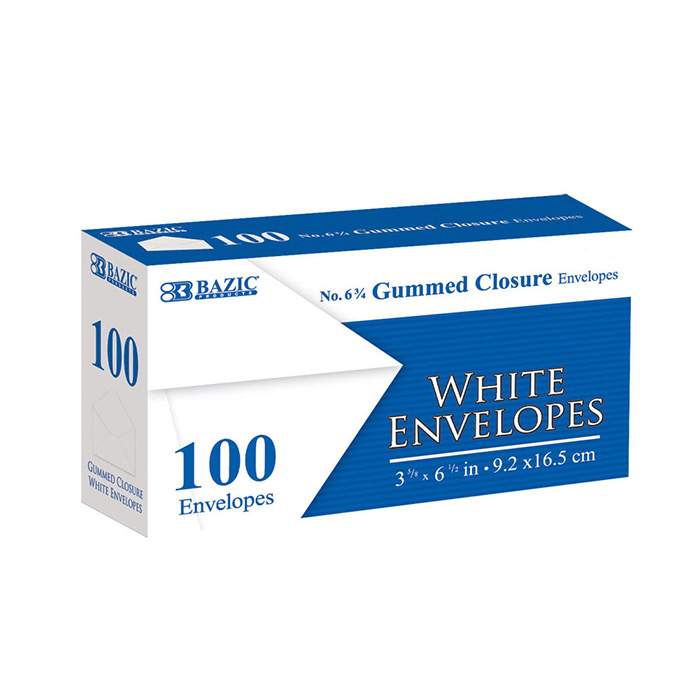 [5046] #6 3/4 White Envelopes w/ Gummed Closure, 100/Pack