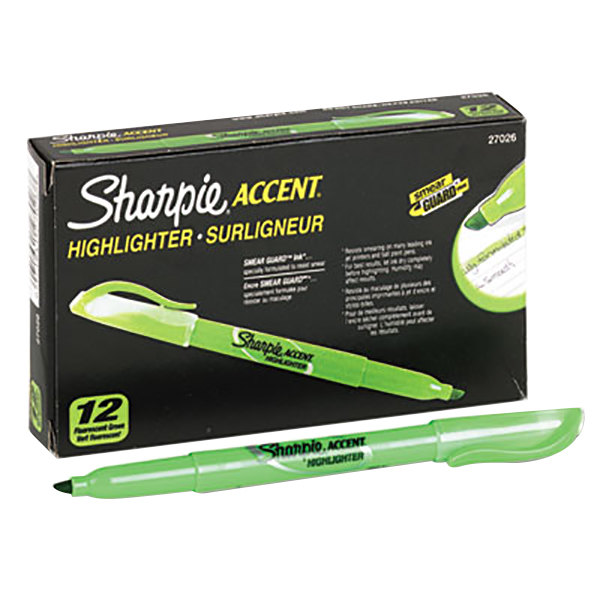 [SAN-27026] Accent Pocket Style Highlighter, Chisel Tip, Fluorescent Green, Dozen