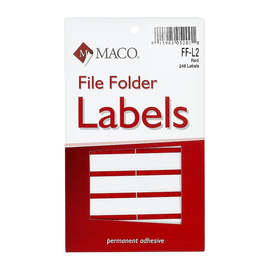 [MFF-L2] Red File Folder Labels, 9/16 x 3-7/16 Inches, 248/Pk