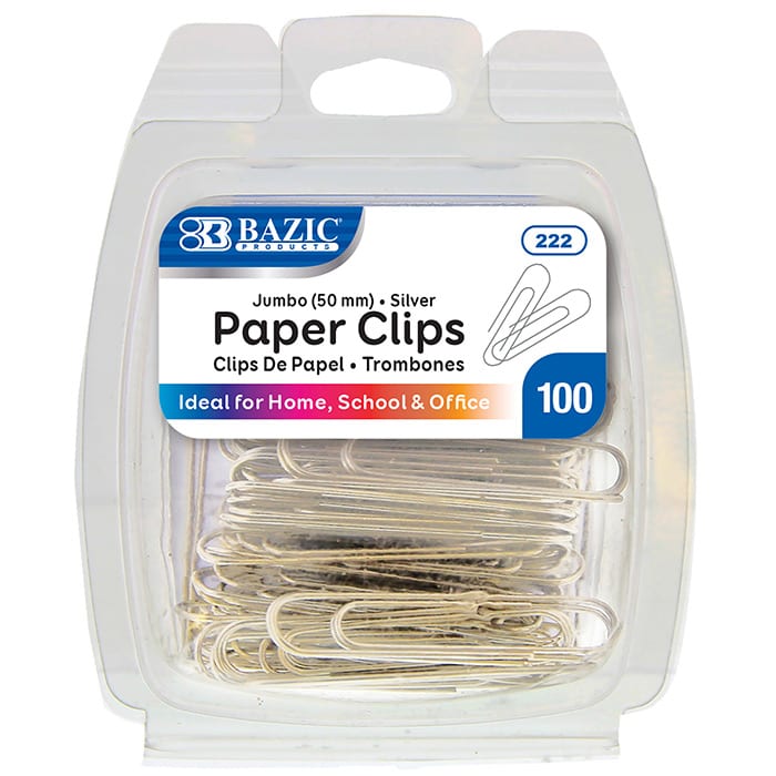 [222] Jumbo (50mm) Silver Paper Clip, 100/Pack