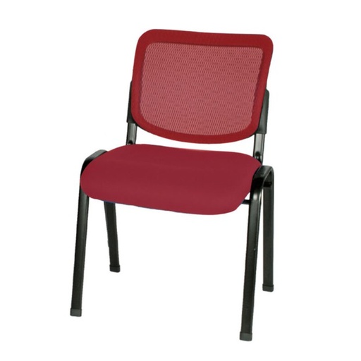 [OPTIMA-V-BUR] Visitor Chair. Oval Tubular Steel. Contoured Mesh Back. Stack-able & Ganging. – Burgundy Mesh Back