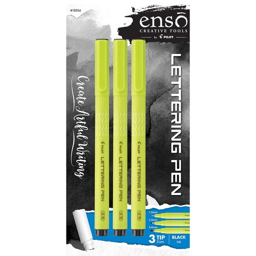 [PIL12034] Lettering Pen, Asst.Tip, Black Ink, 3/Pk