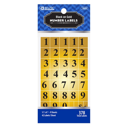 [3809] Label Gold Foil Number, 378/Pk
