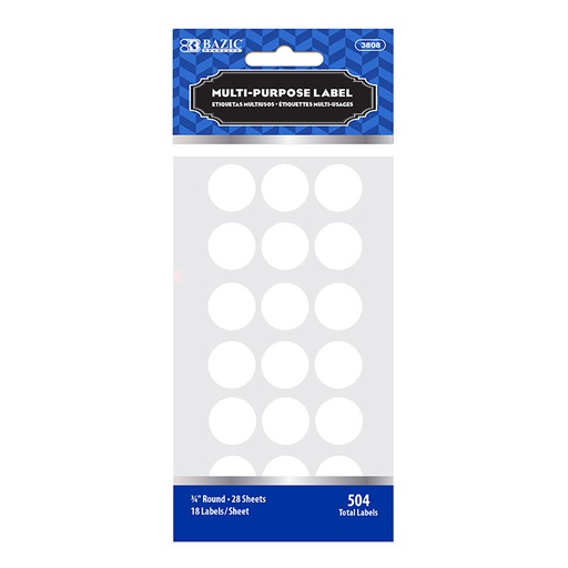 [3808] Label 3/4" Round White 504/Pk