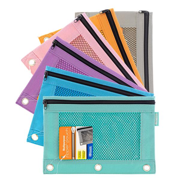 [810] Pencil Pouch Pastel 3 Ring Binder Pouch w/ Mesh Window