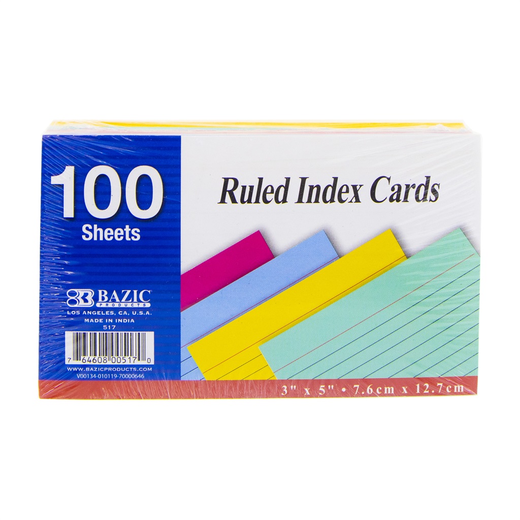 [517] BAZIC 100 Ct. 3" X 5" Ruled Colored Index Card