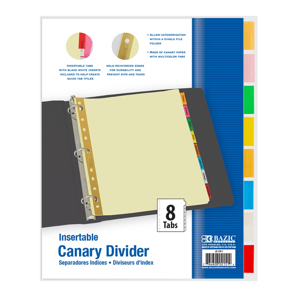 [2151] BAZIC Canary Paper Dividers w/ 8-Insertable Color Tabs